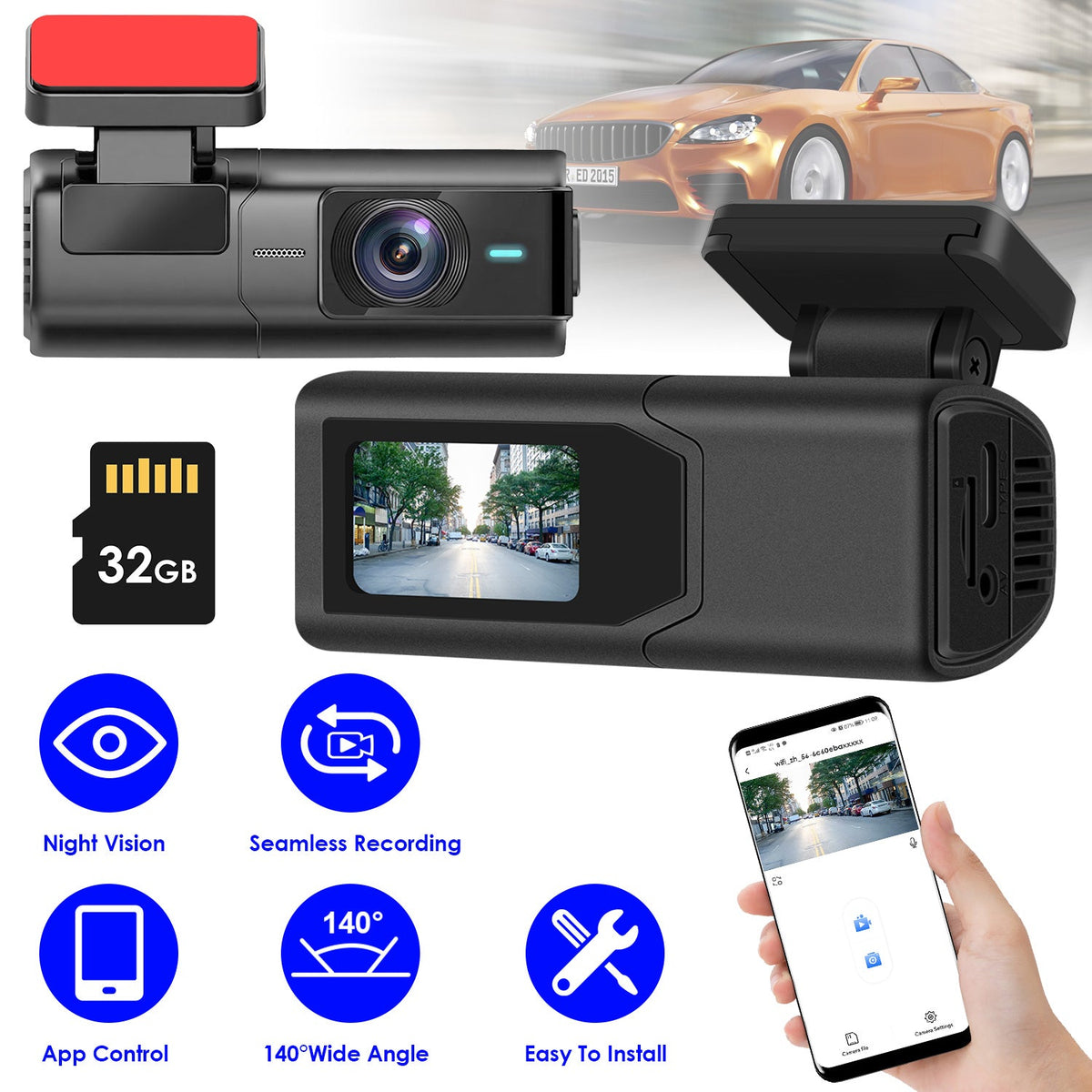 1Pc 2K HD Front Dash Cam For Car With IPS Screen Night Vision Loop Recording Included 32G Storage Card 140 Degree Wide Angle WiFi App Control Front Dashcam - CnTire.com - Powered by LogiKit China.